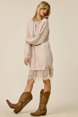 Cafe Au Lait in Lace Sweater Dress