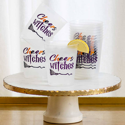 Cheers Witches Party Cups    Frosted/Purple/Orange/Black   16oz.