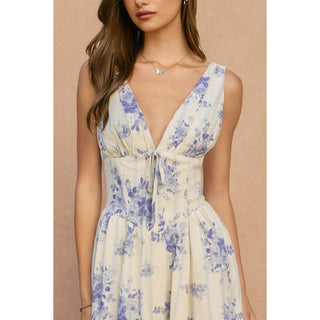 Floral Stripe Plunging Corset Mini Dress