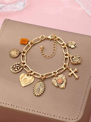 Charm Bracelet-Cross Heart Oval Motifs