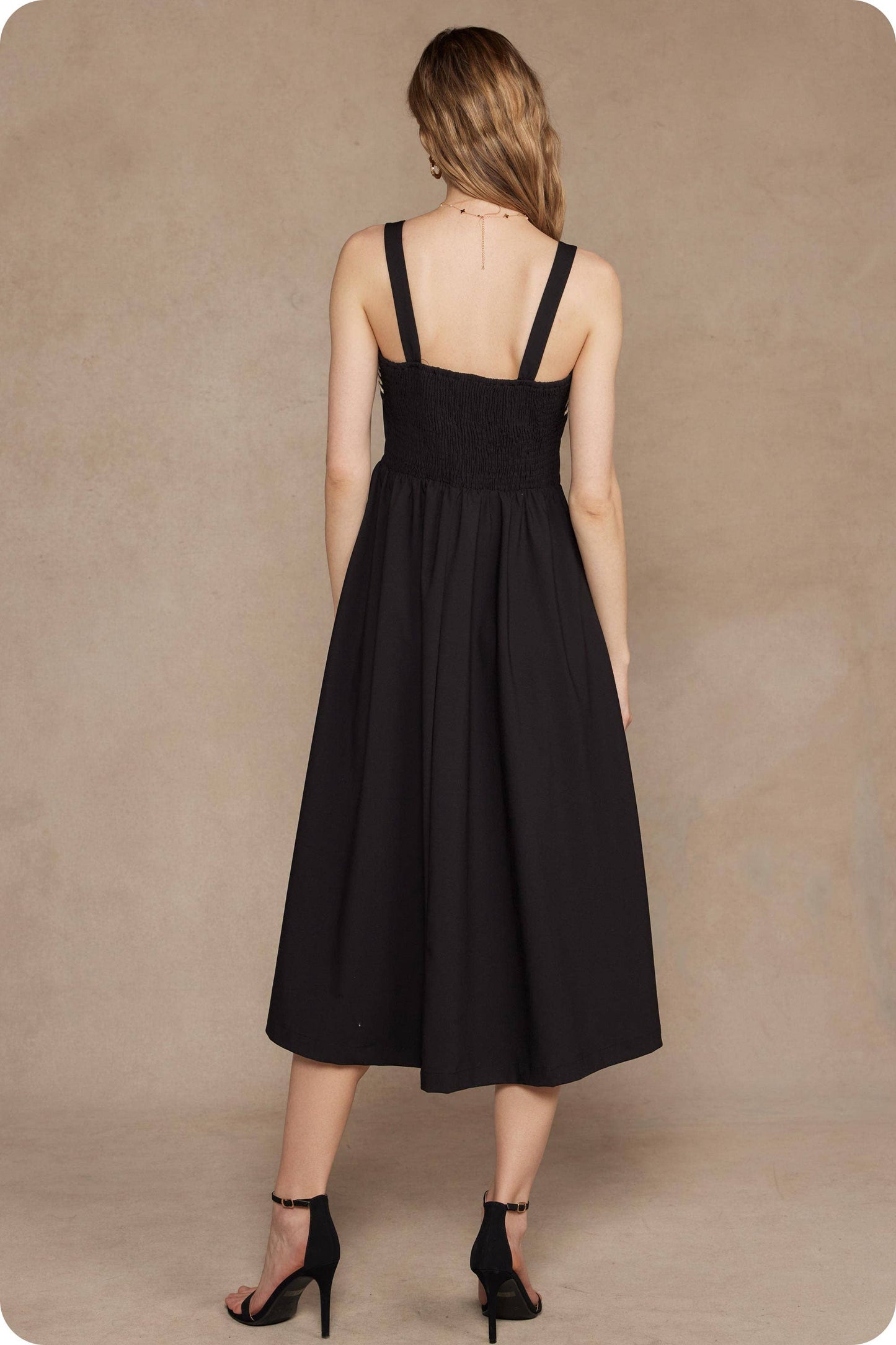 Braid Embroidery Detail Pleated Midi Dress