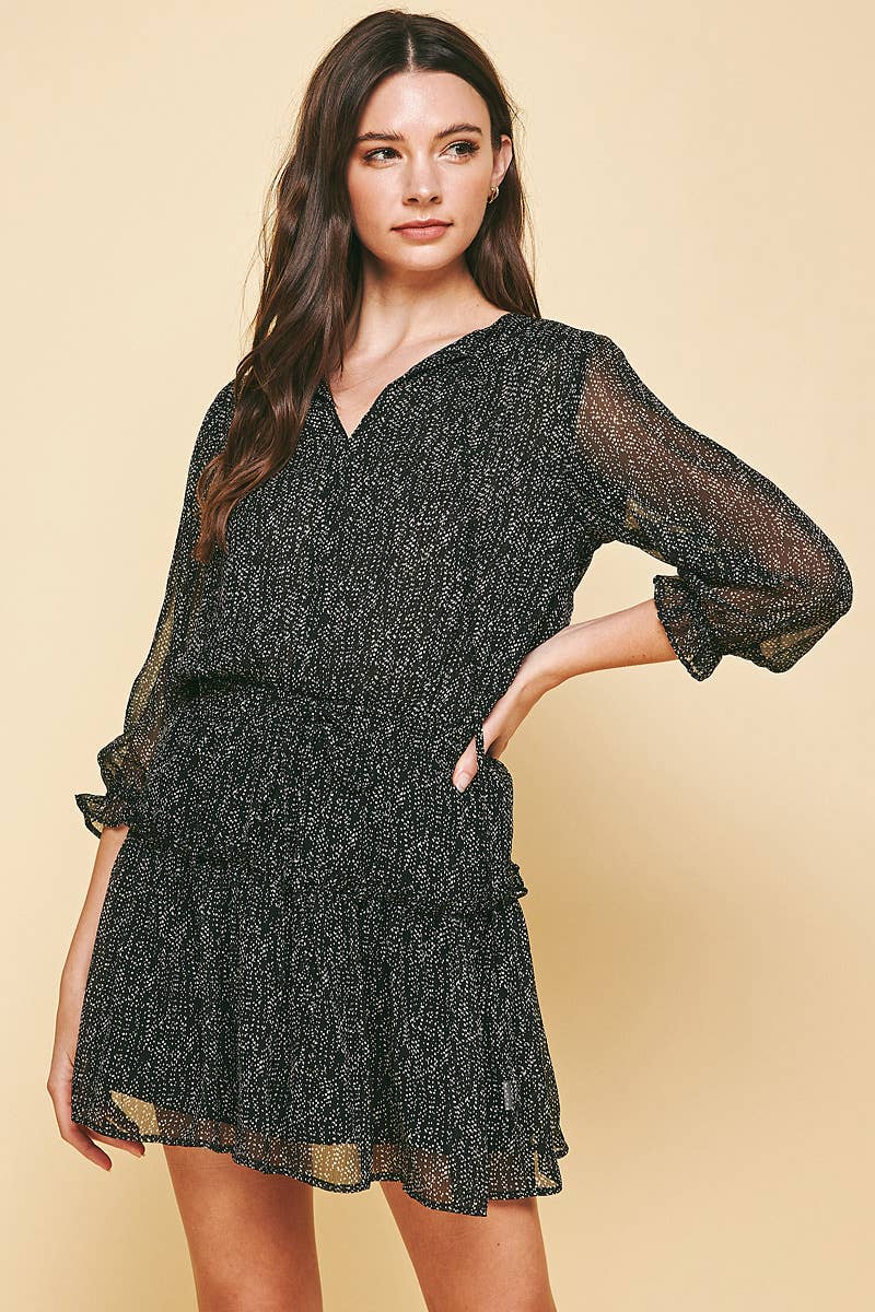 DOTTED RUFFLE 3/4 DRESS - BLACK DOT