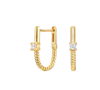 Roped In- Huggie Hoop- Steel 14K Gold
