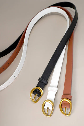 CONTOUR OVAL SHAPED FAUX LEATHER BUCKLE BELT