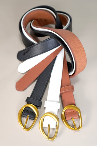 CONTOUR OVAL SHAPED FAUX LEATHER BUCKLE BELT