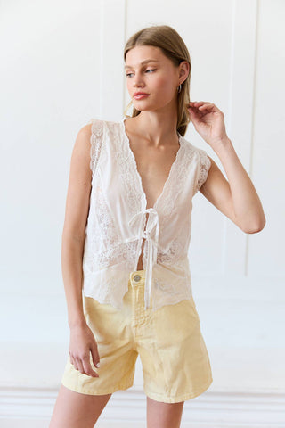 Lace Trim Tie-Front Top