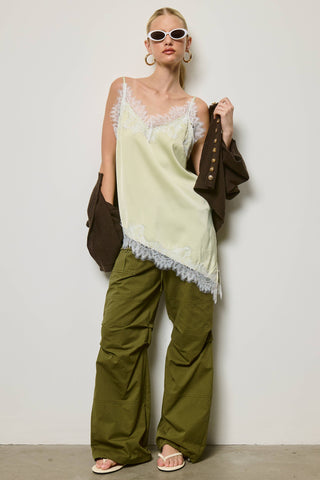 Lace Trim Satin Tunic Tank Top
