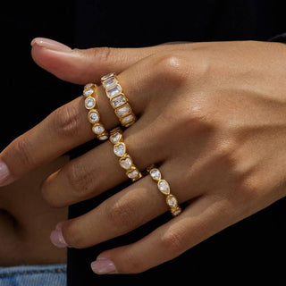 Gold Rhinestone Multi-Shape Eternity Stack Rings