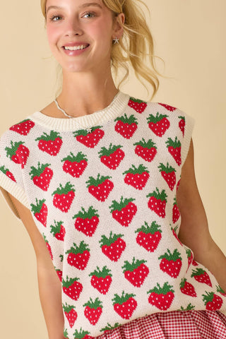 Strawberry Oversized Sleeveless Sweater Knit Top