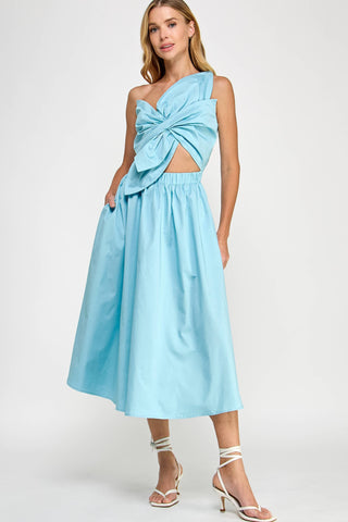 Knotted Flower Bow Midi Dress