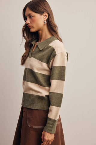 Seriously Striped Collared Knit Sweater