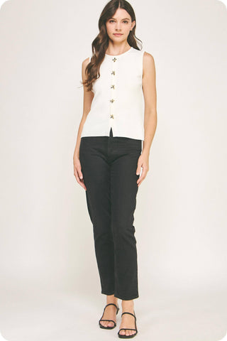 Flower Button Knit Vest Top