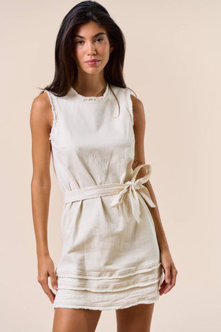 Frayed Trim Sleeveless Mini Dress