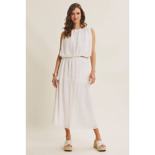 EYELET BUBBLE TOP AND MIDI SKIRT SET