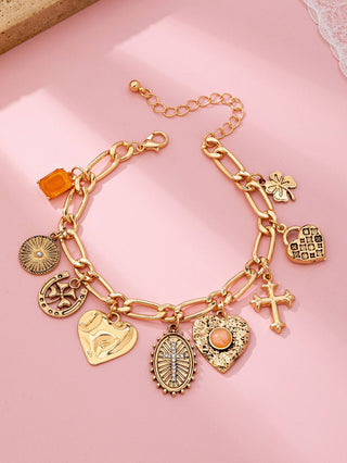 Charm Bracelet-Cross Heart Oval Motifs