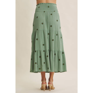 Sunset Field Embroidered Midi Skirt