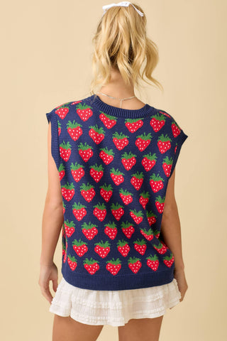 Strawberry Oversized Sleeveless Sweater Knit Top