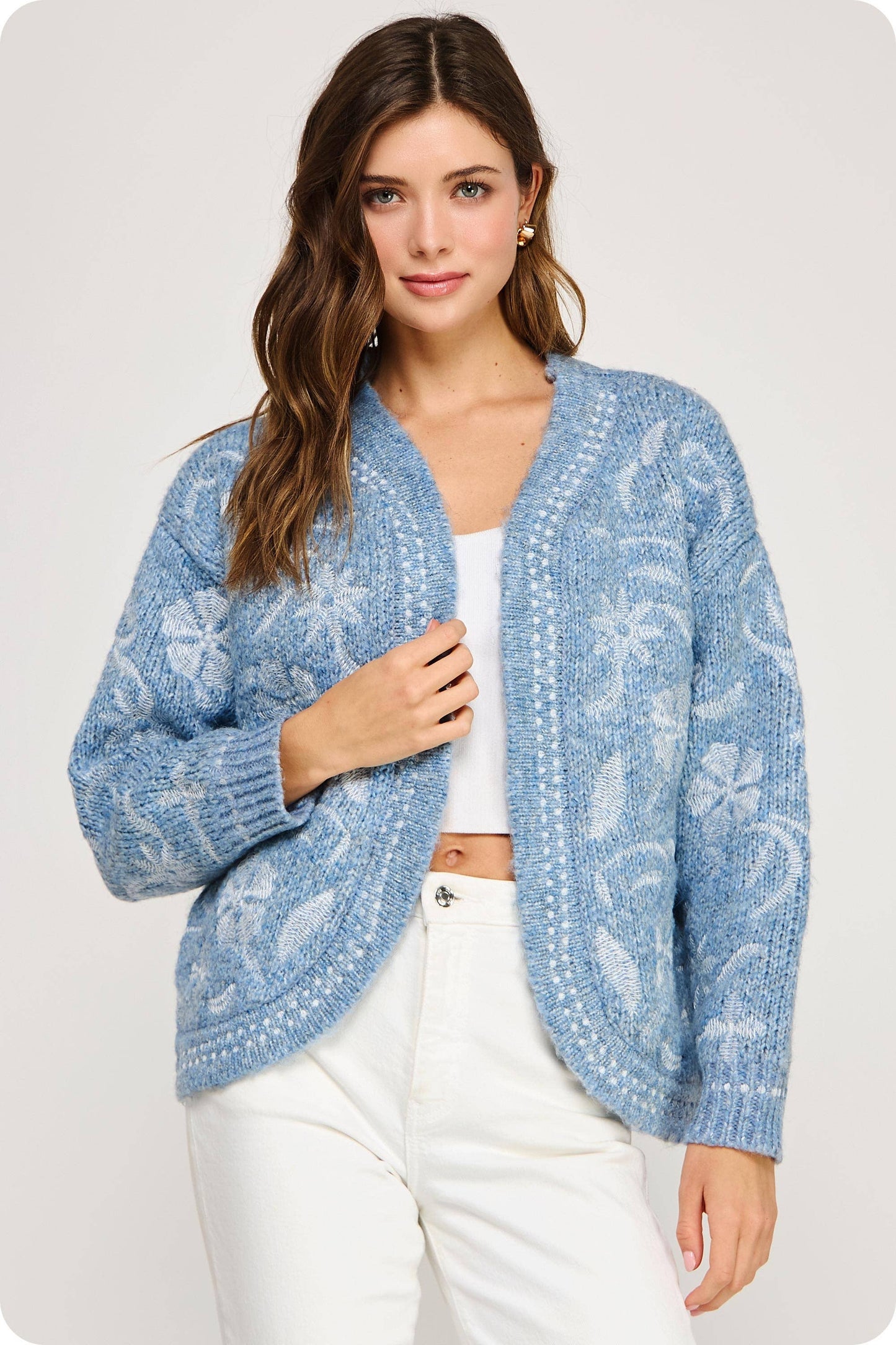 Floral Embroidered Knit Cardigan