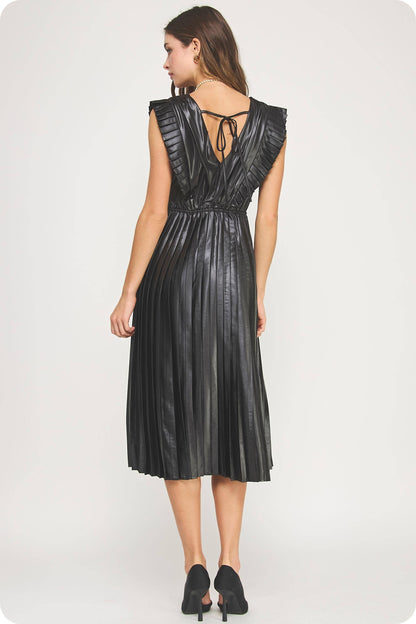 Lady in Luxe Sleeveless Pleated Satin Midi Dress