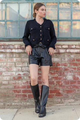 Frayed Trim Textured Cardigan