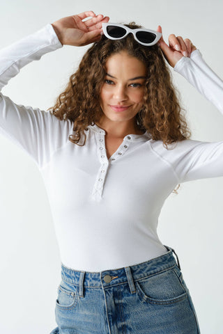 Essential Long-Sleeved Micro-Ribbed Henley Top