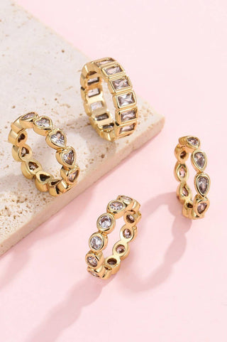Gold Rhinestone Multi-Shape Eternity Stack Rings