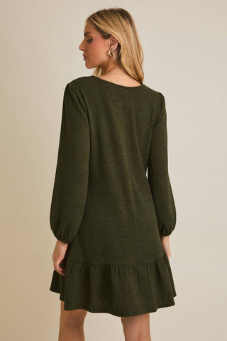 ROUND NECK LONG SLEEVE SIDE TIE DRESS