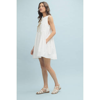 Pleated Bow Mini Dress