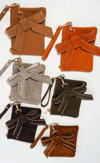 Suede Wristlet with Removable Bow Charm | 2-Piece Gift Set