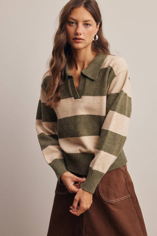 Seriously Striped Collared Knit Sweater