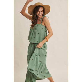 Sunset Field Embroidered Midi Skirt