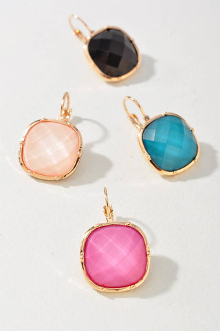 COLOR STONE OVAL DANGLE EARRINGS