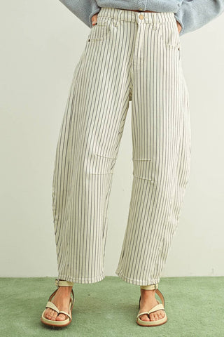 PINSTRIPED PATTERN BARREL PANTS