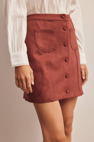 Foxy Faux Suede Button Skirt