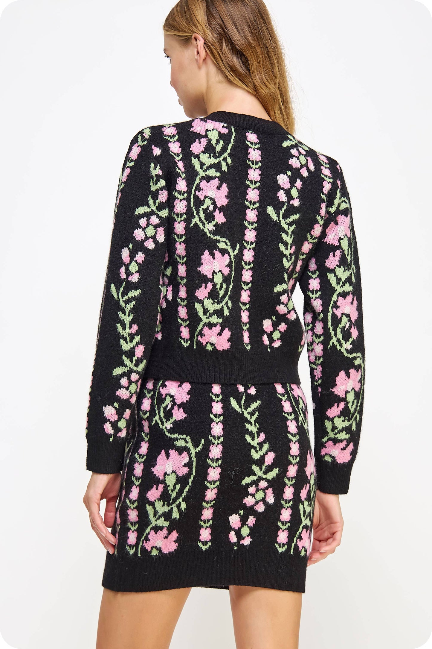 Floral Intarsia Sweater Cardigan