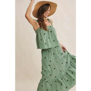 Sunset Field Embroidered Midi Skirt