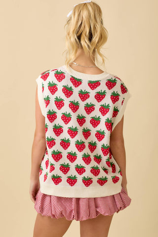 Strawberry Oversized Sleeveless Sweater Knit Top