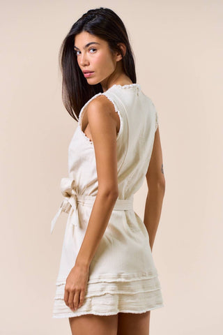 Frayed Trim Sleeveless Mini Dress