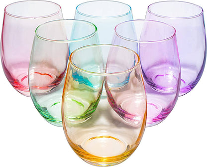 Stemless Colored Wine Glasses, Multicolor - 12 oz - Set of 6