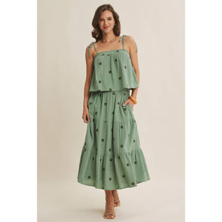 Sunset Field Embroidered Midi Skirt