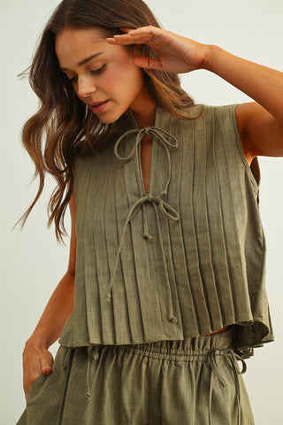 Olive Grove Pleated Set - Top
