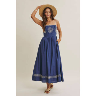 MEDITERRANEAN SUN ARTISAN EMBROIDERY MIDI WITH OPEN BACK