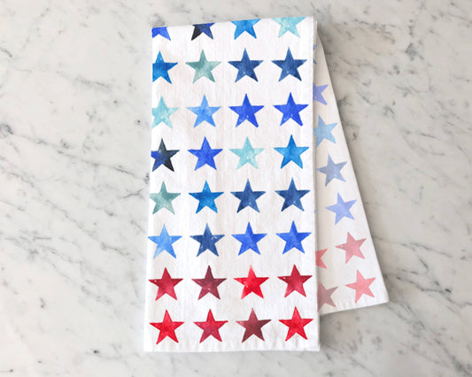 Red & Blue Stars Patriotic Fourth of July Summer Tea Towel