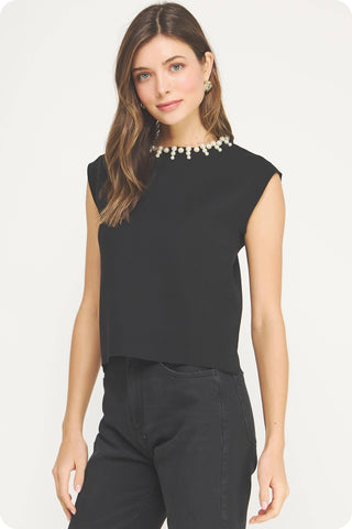 Genevieve Pearl Trim Sweater