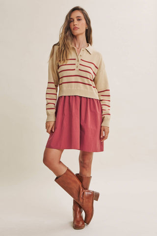 SEASIDE BRUNCH STRIPED POLO MINI DRESS