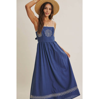 MEDITERRANEAN SUN ARTISAN EMBROIDERY MIDI WITH OPEN BACK