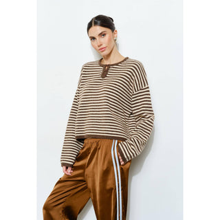 Etta Striped Henley Knit Sweater