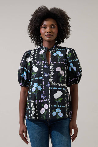 Trevis Floral Daly Split Neck Top