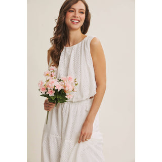 EYELET BUBBLE TOP AND MIDI SKIRT SET