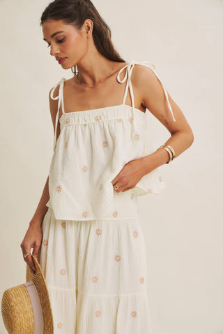 Sunset Field Embroidered Midi Skirt